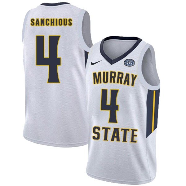 NCAA Murray State Racers 4 Brion Sanchious White College Basketball Men Jersey