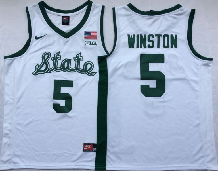 NCAA Michigan State Spartans 5 Jameis Winston College White Basketball Men Jersey