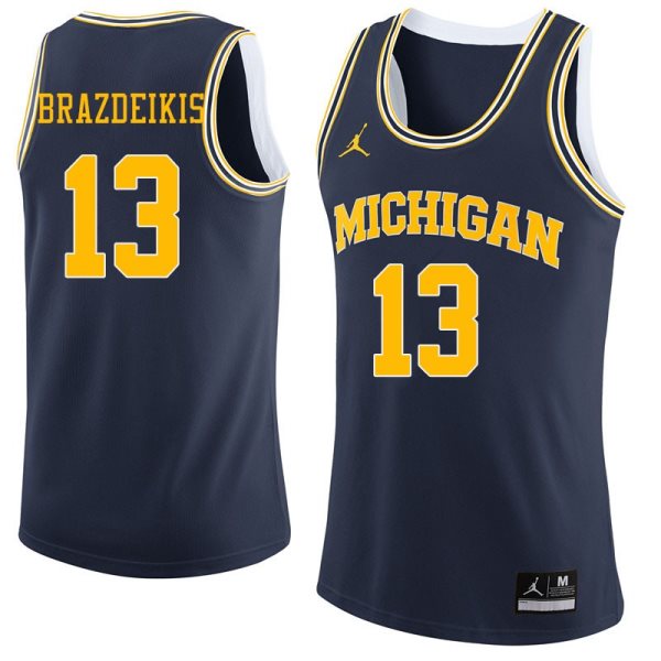 NCAA University of Michigan 13 Ignas Brazdeikis Navy College Basketball Men Jersey