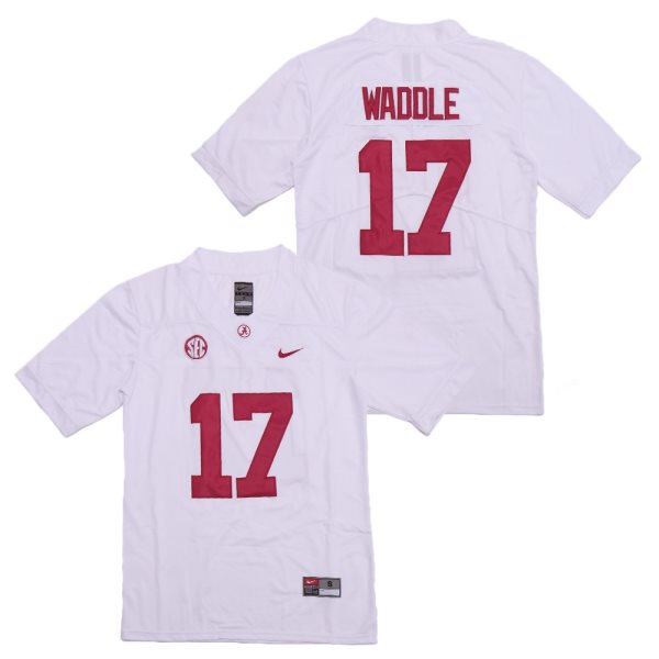 NCAA Alabama Crimson Tide 17 Jaylen Waddle White Nike College Football Men Jersey