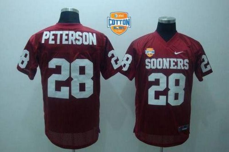NCAA Oklahoma Sooners 28 Adrian Peterson Red ATandT Cotton Bowl Men Jersey