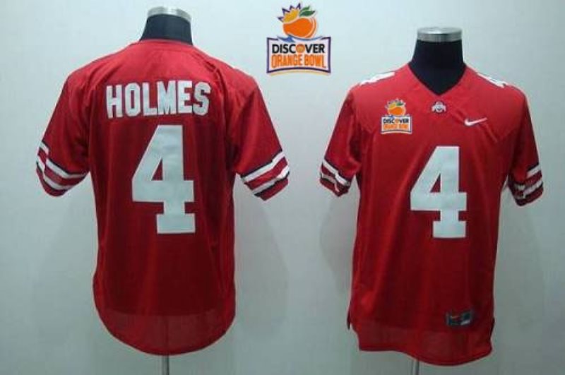 NCAA Ohio State Buckeyes 4 Santonio Holmes Red 2014 Discover Orange Bowl Patch Men Jersey