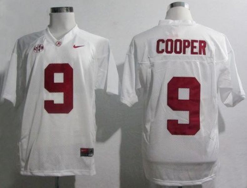 NCAA Alabama Crimson Tide 9 Amari Cooper White SEC Patch Men Jersey