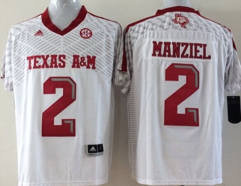 NCAA Texas A&M Aggies 2 Johnny Manziel White Football Adidas Men Jersey