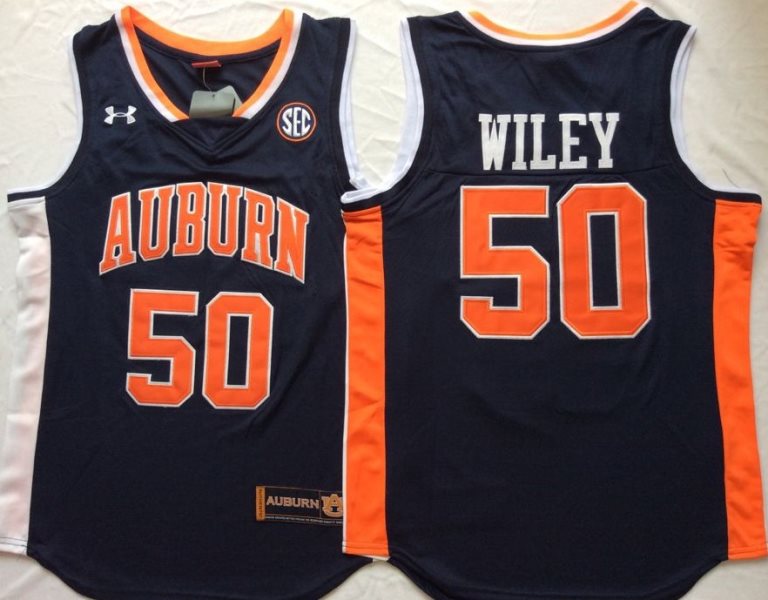 NCAA Auburn Tigers 50 Austin Wiley Navy College Basketball Men Jersey