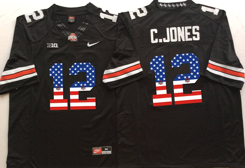 NCAA Ohio State Buckeyes 12 C.Jones Black USA Flag Men Jersey