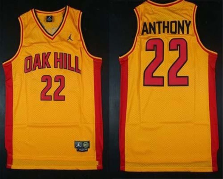 Oak Hill 22 Carmelo Anthony Yellow High School Basketball Men Jersey
