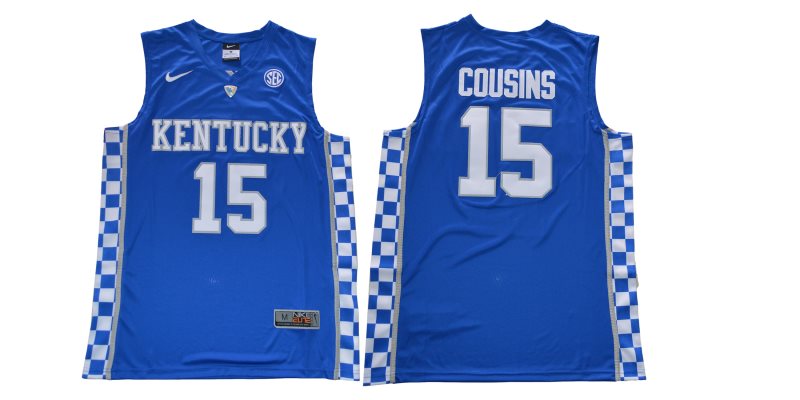 NCAA Kentucky Wildcats 15 DeMarcus Cousins Blue College Basketball Men Jersey