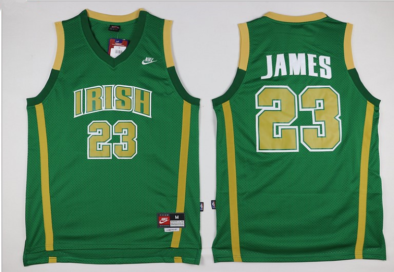 NCAA Notre Dame Fighting Irish 23 LeBron James Green High School Men Basketball Jersey