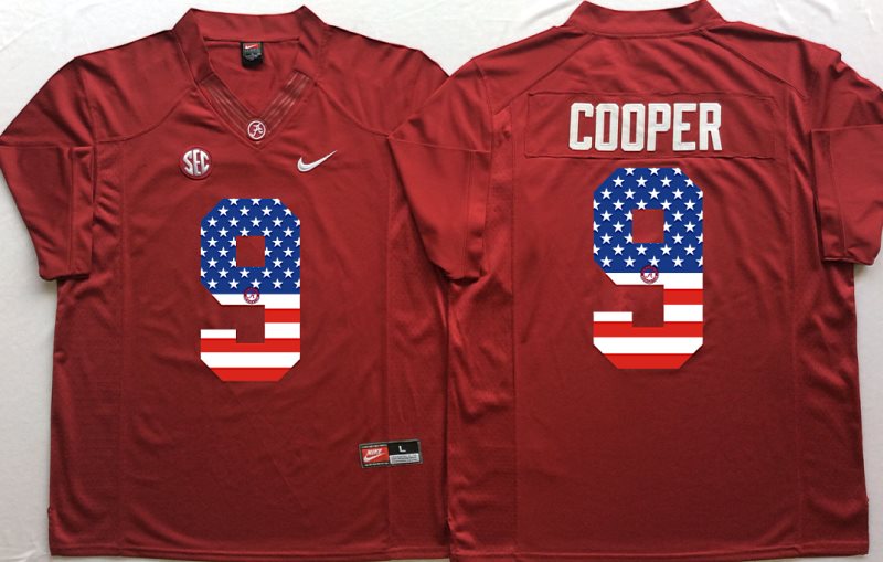 NCAA Alabama Crimson Tide 9 Amari Cooper Red USA Flag Men Jersey