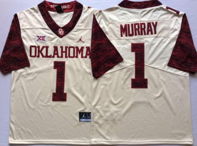 NCAA Oklahoma Sooners Jordan 1 Kyler Murray White College Football Limited White Men Jersey