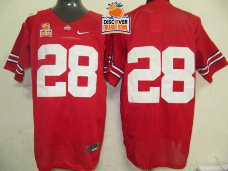 NCAA Ohio State Buckeyes 28 Red 2014 Discover Orange Bowl Patch Men Jersey