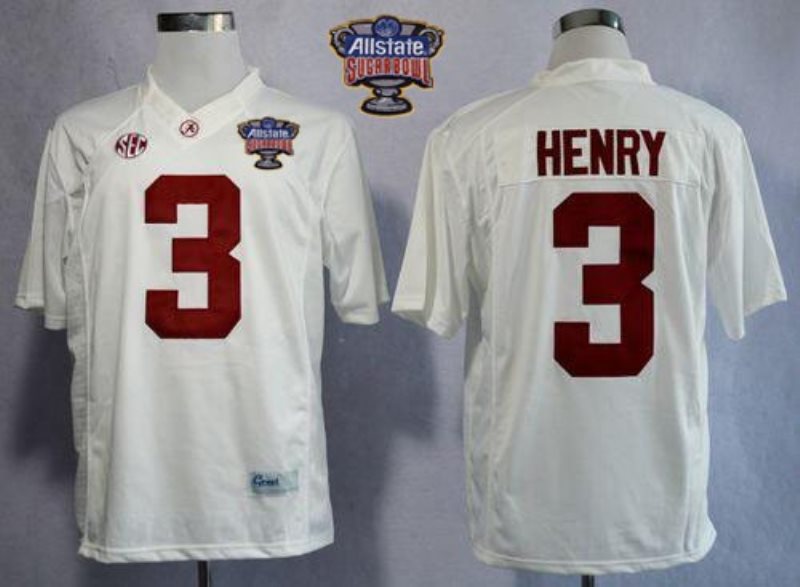 NCAA Alabama Crimson Tide 3 Derrick Henry White Limited 2014 Sugar Bowl Patch Men Jersey