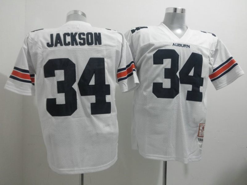 NCAA Auburn Tigers 34 Bo Jackson White Throwback Men Jersey