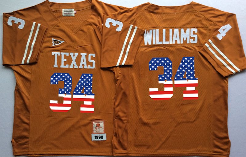 NCAA Texas Longhorns 34 Ricky Williams Orange USA Flag Men Jersey