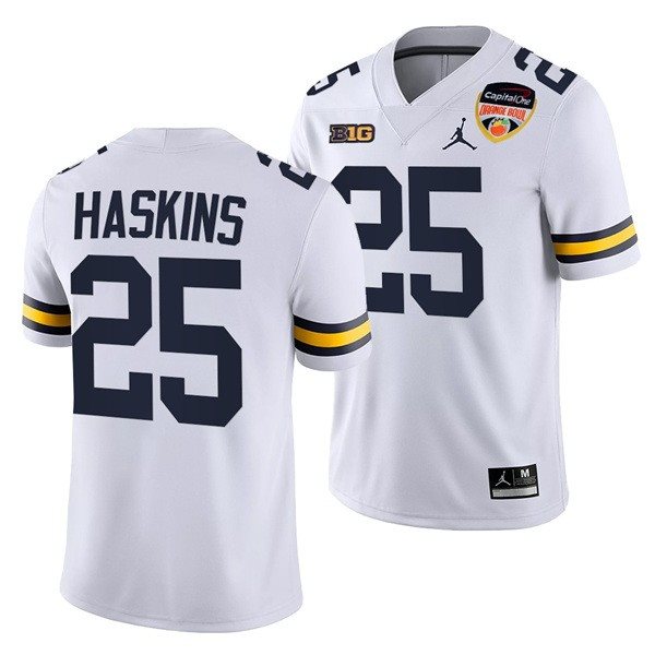 NCAA Wolverines Michigan 25 Hassan Haskins White College Football Limited Men Jersey