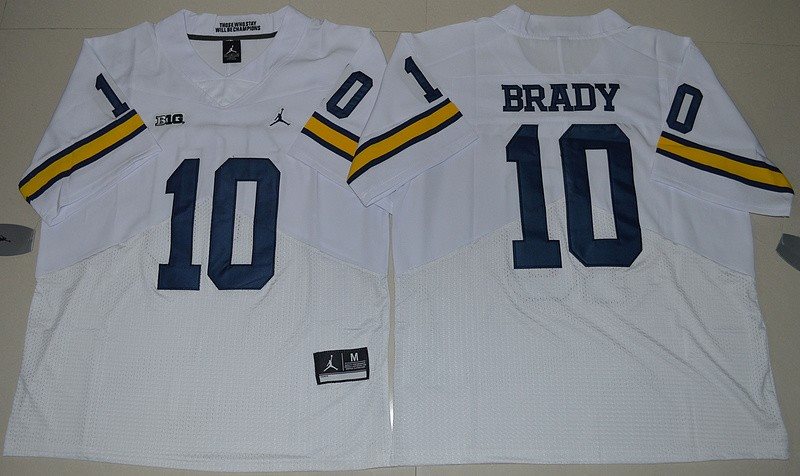 NCAA Michigan Wolverines 10 Tom Brady Football White Jordan Brand Elite Men Jersey