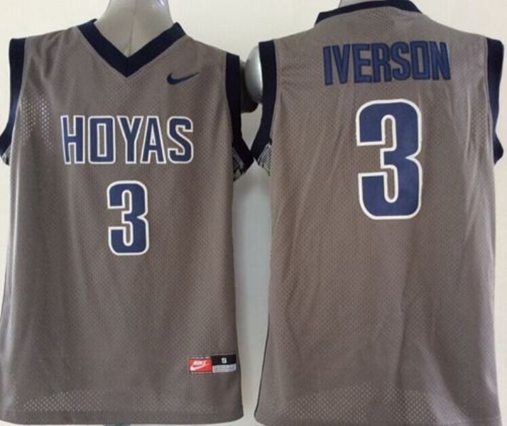 NCAA Georgetown Hoyas 3 Allen Iverson Grey Basketball Men Jersey