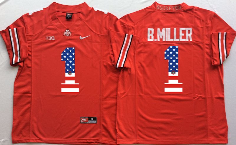 NCAA Ohio State Buckeyes 1 B.Miller Red USA Flag Football Men Jersey