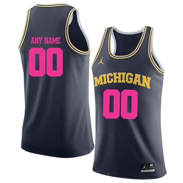 NCAA University Of Michigan Navy 2018 Breast Cancer Awareness Men's Customized College Basketball Men Jersey