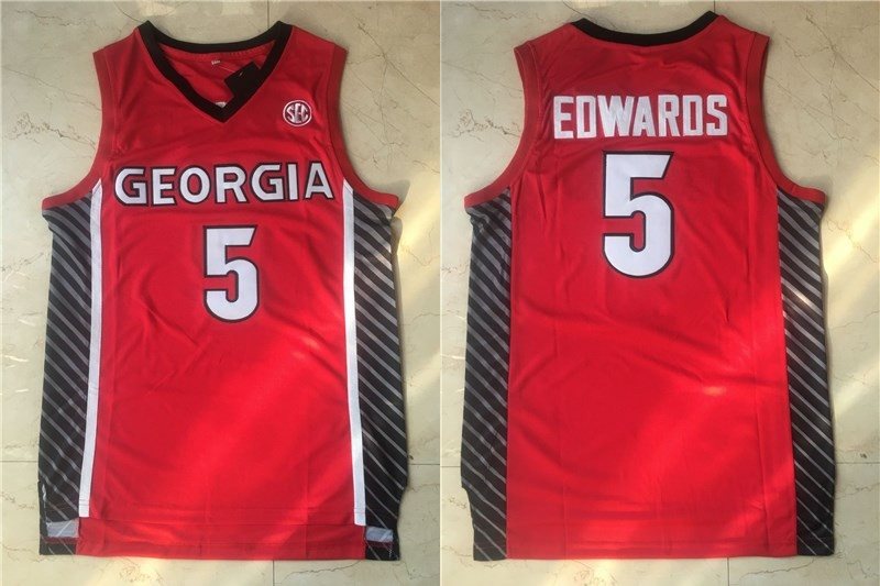NCAA Georgia Bulldogs 5 Anthony Edwards College Red Basketball Men Jersey