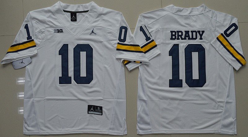 NCAA Michigan Wolverines 10 Tom Brady White Football Jordan Brand Limited Men Jersey
