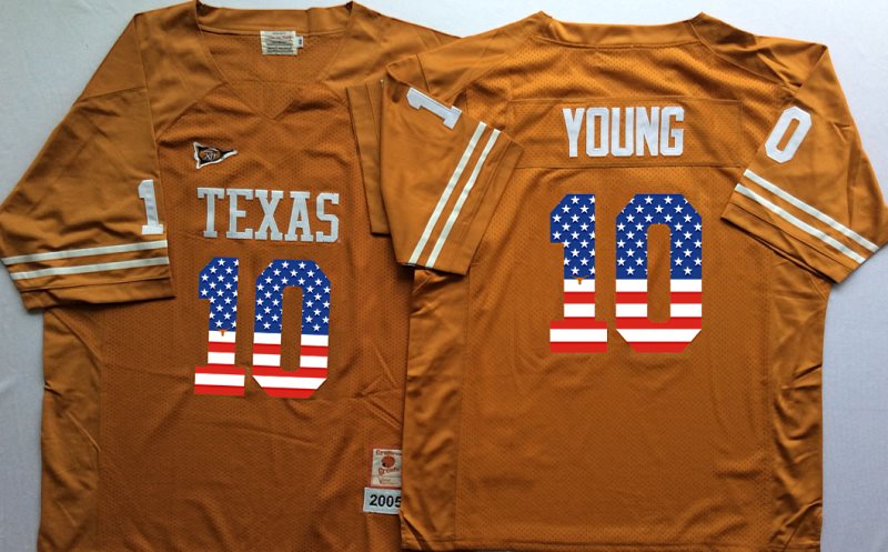 NCAA Texas Longhorns 10 Vince Young Orange USA Flag Men Jersey