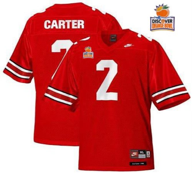 NCAA Ohio State Buckeyes 2 Cris Carter Red Legends of the Scarlet and Gray Throwback 2014 Discover Orange Bowl Patch Men Jersey