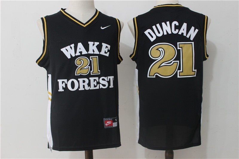 NCAA Wake Forest Demon Deacons 21 Tim Duncan Black Basketball Men Jersey