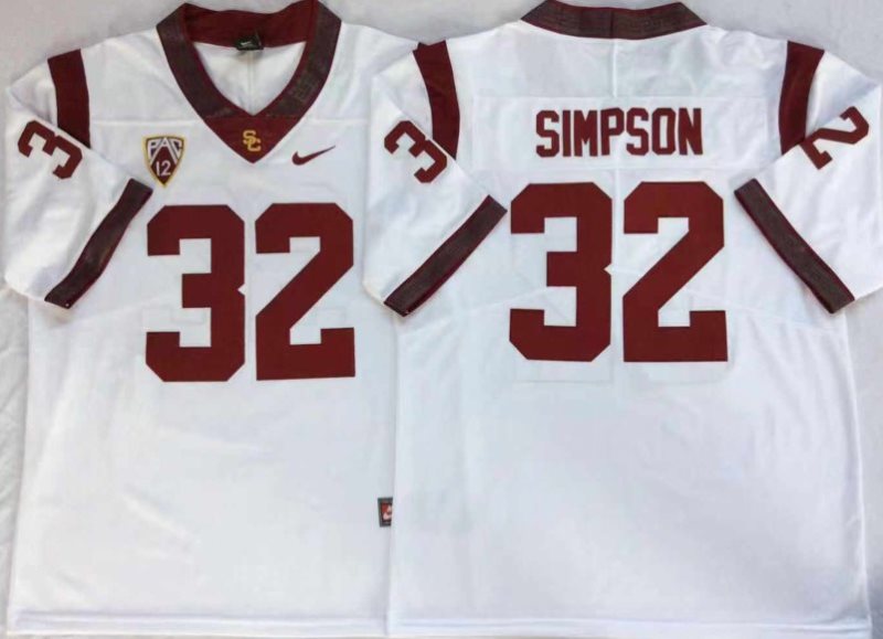 NCAA USC Trojans 32 O.J.Simpson White College Football Men Jersey
