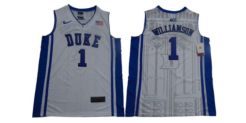 NCAA Duke Blue Devils 1 Zion Williamson V Neck White College Basketball Men Jersey