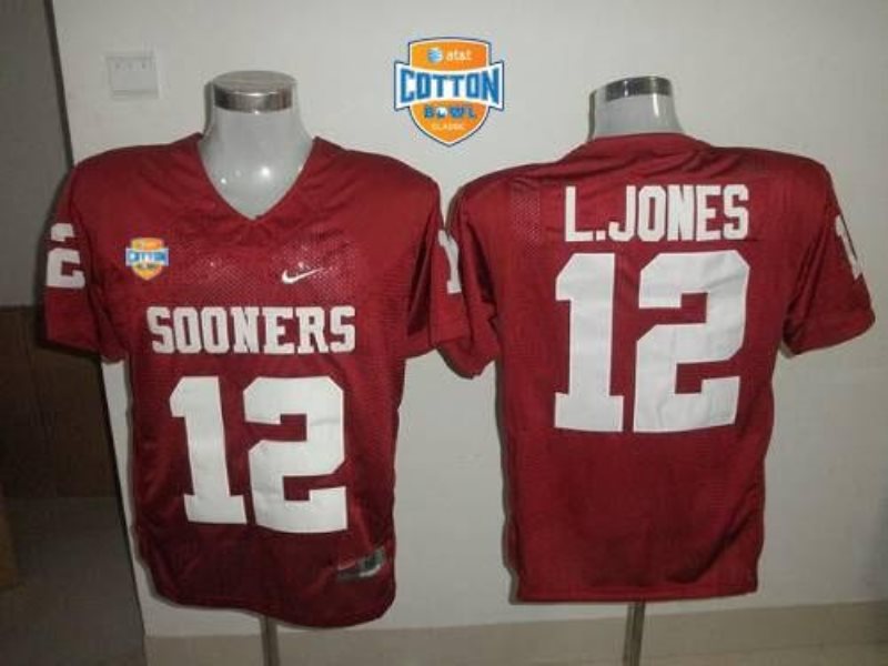 NCAA Oklahoma Sooners 12 Landy Jones Red ATandT Cotton Bowl Men Jersey