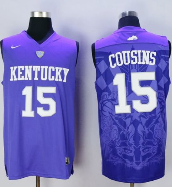 NCAA Kentucky Wildcats 15 DeMarcus Cousins Blue Basketball Men Jersey