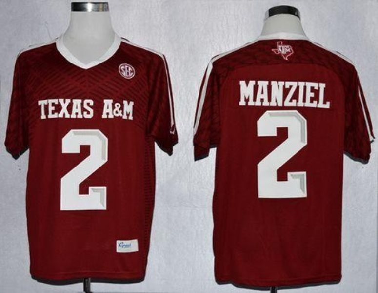 NCAA Texas A&M Aggies 2 Johnny Manziel Red New SEC Patch Men Jersey