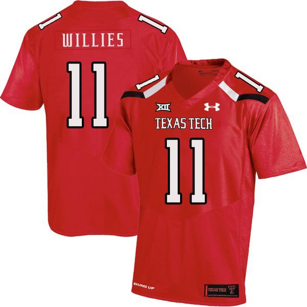 NCAA Texas Tech Red Raiders 11 Derrick Willies Red College Football Men Jersey