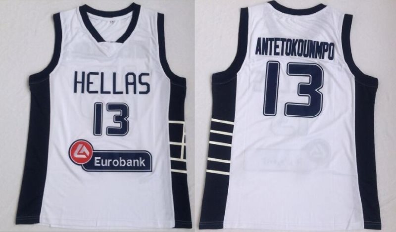 NCAA Team Greece Hellas 13 Giannis Antetokounmpo White National Basketball Men Jersey