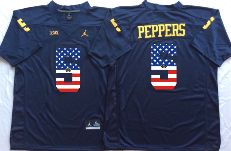 NCAA Michigan Wolverines 5 Jabrill Peppers Navy USA Flag Men Jersey