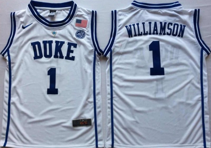 NCAA Duke Blue Devils 1 Zion Williamson White Nike College Basketball Men Jersey