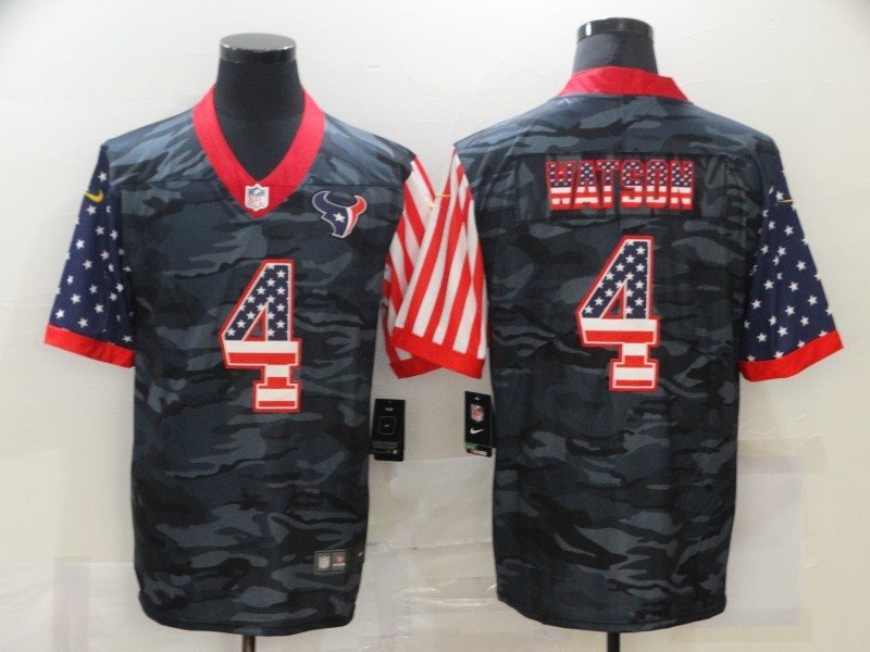 Nike Texans 4 Deshaun Watson 2020 Camo USA Flag Limited Men Jersey