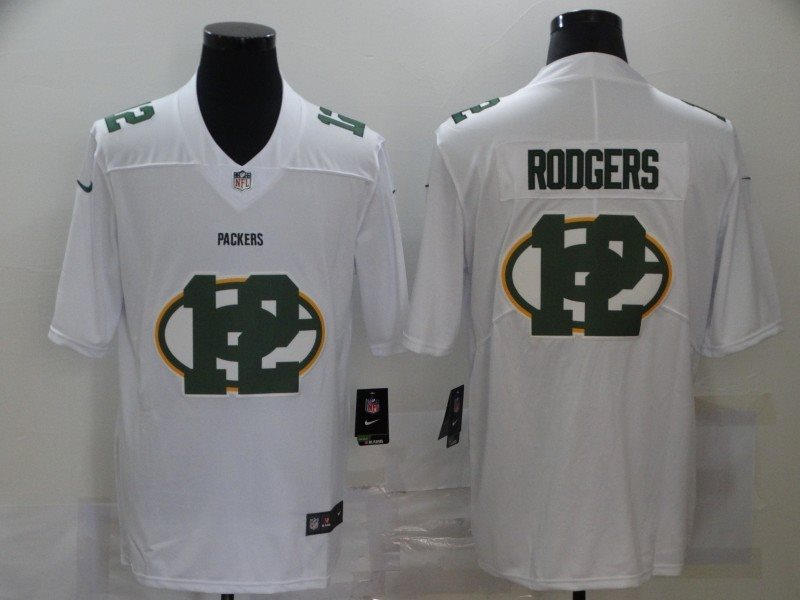 Nike Packers 12 Aaron Rodgers White Shadow Logo Limited Men Jersey