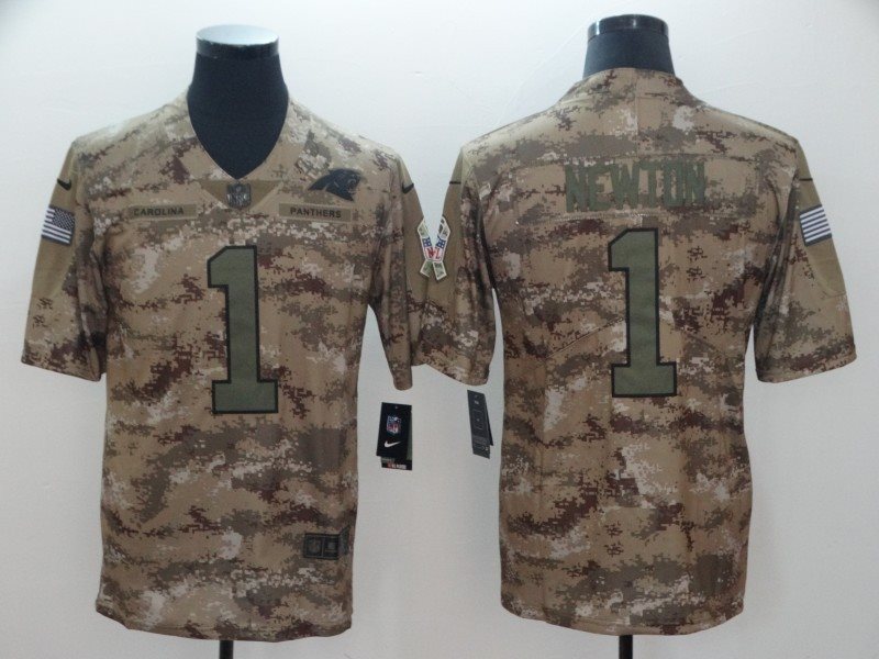 Nike Panthers 1 Cam Newton 2018 Camo Salute to Service Limited Men Jersey