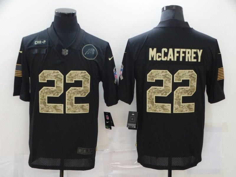 Nike Panthers 22 Christian McCaffrey 2020 Black Camo Salute To Service Limited Men Jersey
