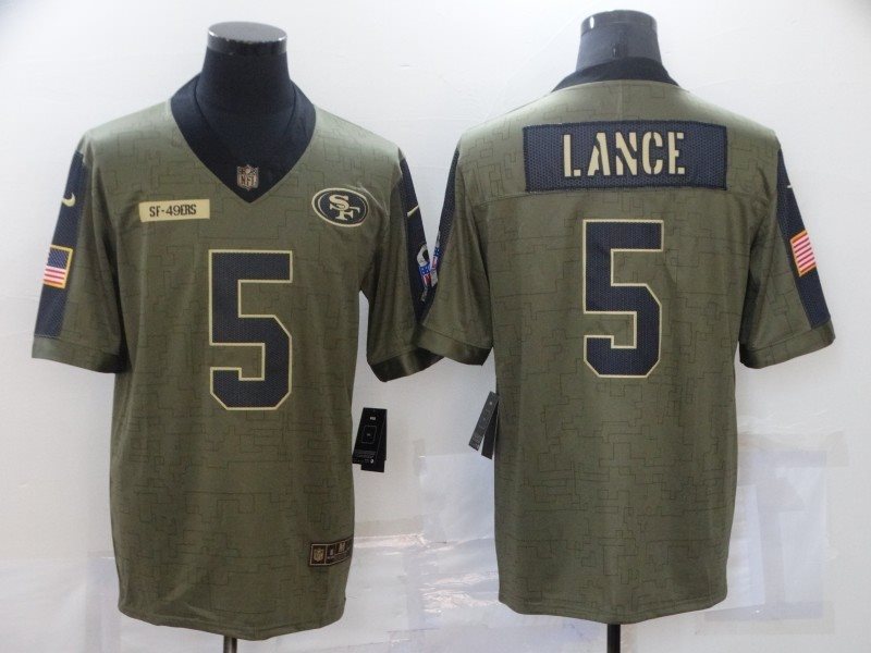 Nike 49ers 5 Trey Lance 2021 Olive Salute To Service Limited Men Jersey