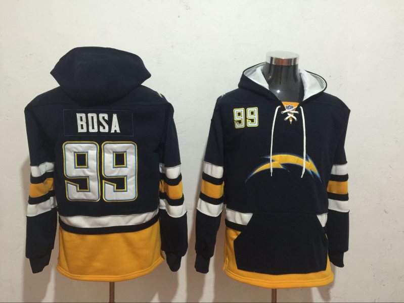 NFL Los Angeles Chargers 99 Joey Bosa Black All Stitched Hooded Men Sweatshirt