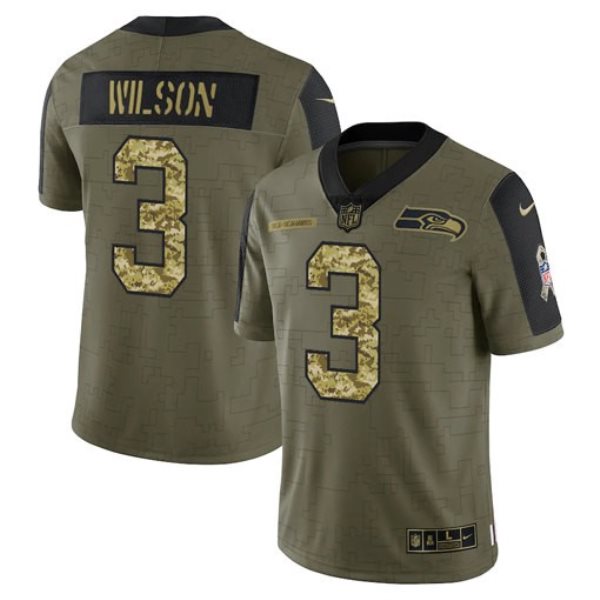 Nike Seahawks 3 Russell Wilson 2021 Olive Camo Salute To Service Limited Men Jersey