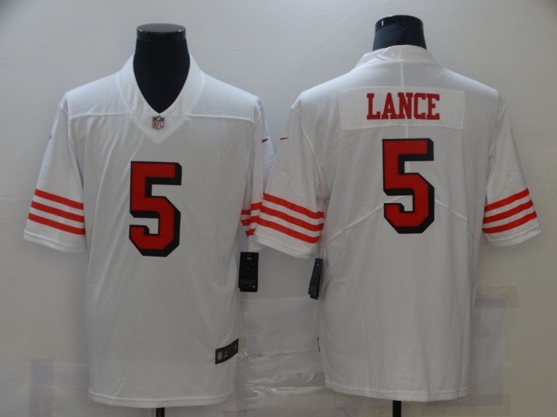 Nike 49ers Trey Lance White Color Rush 2021 NFL Draft Vapor Limited Men Jersey