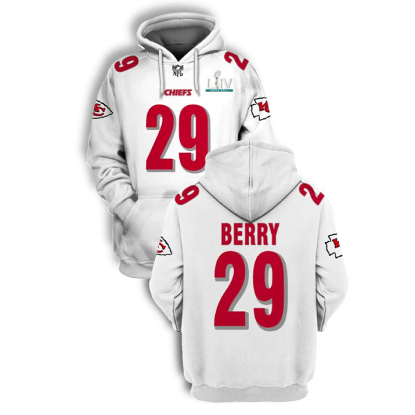 NFL Chiefs 29 Eric Berry White Super Bowl LIV 2021 Stitched New Hoodie
