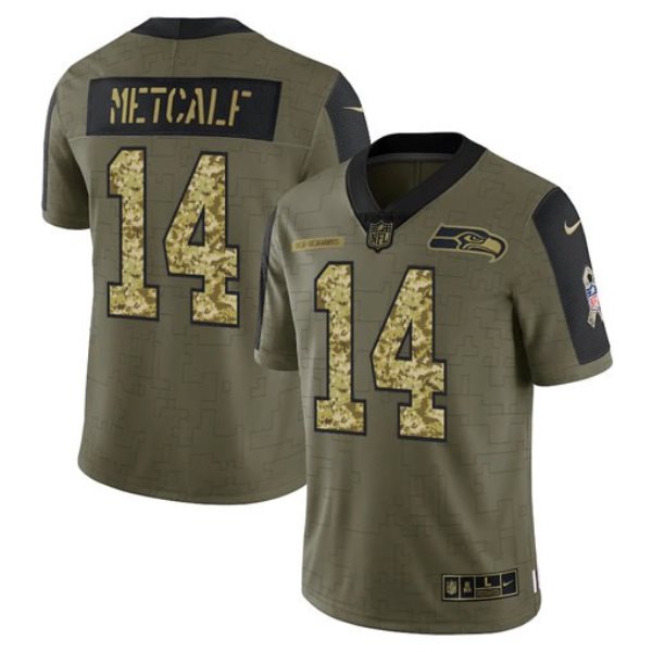 Nike Seahawks 14 D.K. Metcalf 2021 Olive Camo Salute To Service Limited Men Jersey