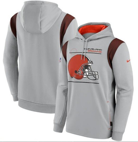 Men's Cleveland Browns 2021 Gray Sideline Logo Performance Pullover Hoodie