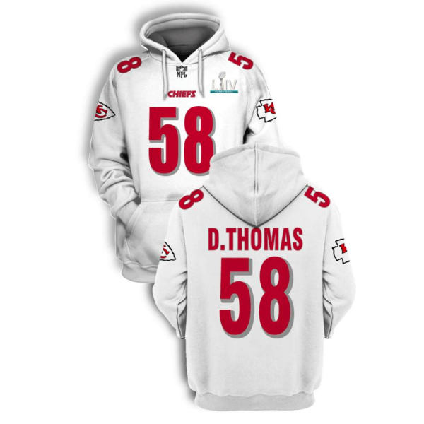 NFL Chiefs 58 Derrick Thomas White Super Bowl LIV 2021 Stitched New Hoodie